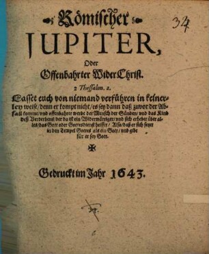 Römischer Jupiter, Oder Offenbahrter WiderChrist