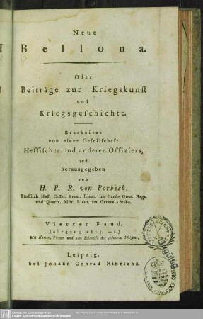 4.1803: Neue Bellona oder Beyträge zur Kriegskunst und Kriegsgeschichte