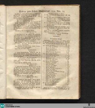 Lahrer Wochenblatt, Beilage zum Lahrer Wochenblatt