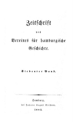 7.1883: Zeitschrift des Vereins für Hamburgische Geschichte
