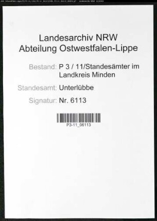 Sterberegister Standesamt Unterlübbe