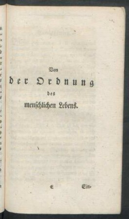 Von der Ordnung des menschlichen Lebens.