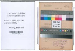 Entnazifizierung Heinrich Rexing , geb. 30.03.1911 (Zollbeamter)