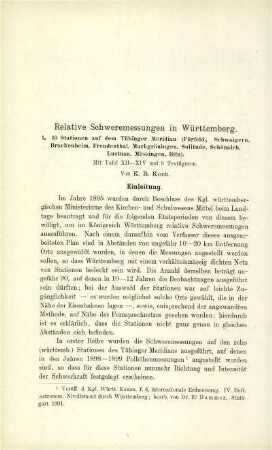 Relative Schweremessungen in Württemberg. I. 10 Stationen auf dem Tübinger Meridian