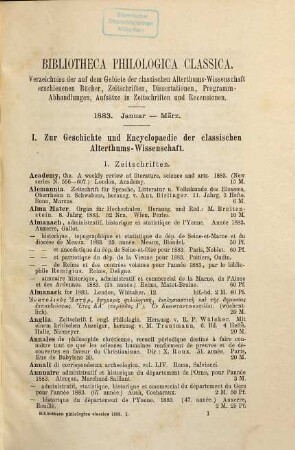 Jahresbericht über die Fortschritte der klassischen Altertumswissenschaft, 33. 1883 = Jg. 10