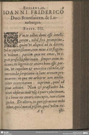 Joanni Friderico Duci Brunsvicen. & Lunaeburgen. Epist. III.