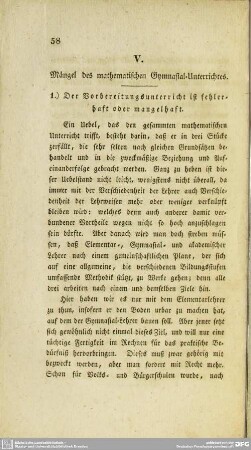 V. Mängel des mathematischen Gymnasial-Unterrichtes