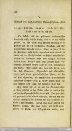 V. Mängel des mathematischen Gymnasial-Unterrichtes