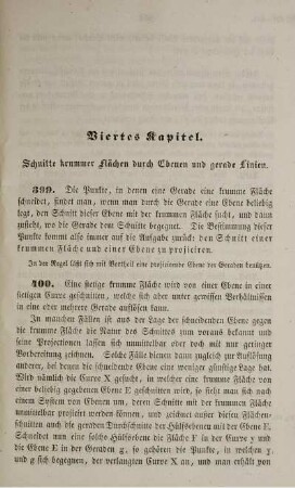 Viertes Kapitel. Schnitte krummer Flächen durch Ebenen und gerade Linien.