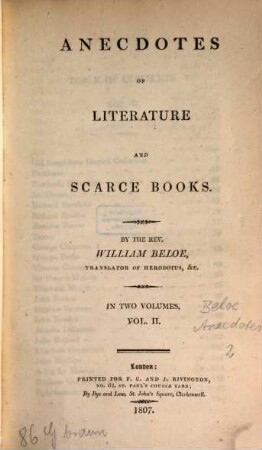 Anecdotes of literature and scarce books, 2