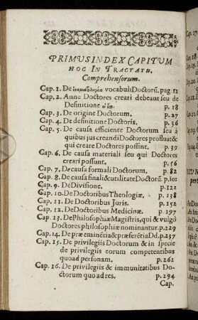 Primus Index Capitum Hoc In Tractatu, Comprehensorum.
