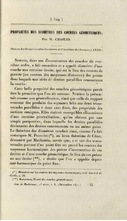 Propriétes des diamètres des courbes géométriques.
