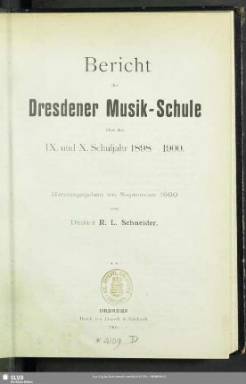 9/10.1898/1900: Bericht der Dresdener Musik-Schule : über das ... Schuljahr ...