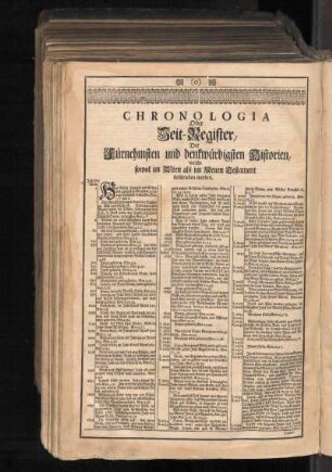 Chronologia Oder Zeit-Register, Der Fürnehmsten und denkwürdigsten Historien, welche sowol im Alten als im Neuen Testament beschrieben werden.