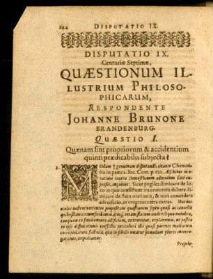 Disputatio IX. Respondente Johanne Brunone