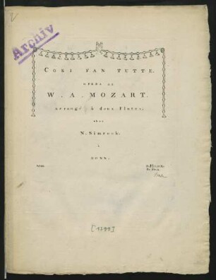 Cosi Fan Tutte : Opera