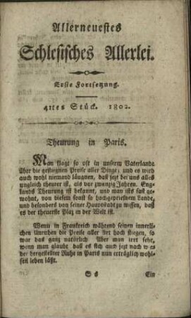 41tes Stück. 1802./Theurung in Paris.