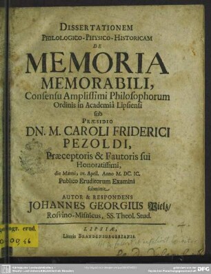 Dissertatio philol.-phys.-histor. de memoria memorabili