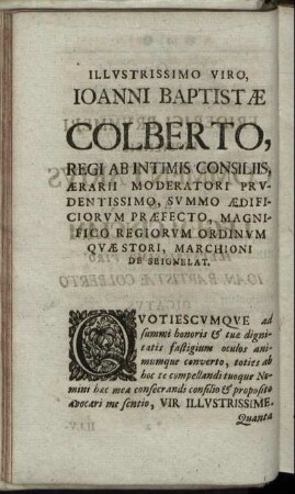 Illustrissimo Viro, Ioanni baptistæ Colberto, ...