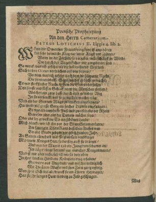 Poetische Propheceyung An den Herrn Camerarium.