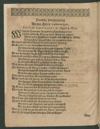 Poetische Propheceyung An den Herrn Camerarium.