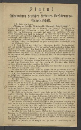 Statut der Allgemeinen deutschen Arbeiter-Versicherungs-Genossenschaft