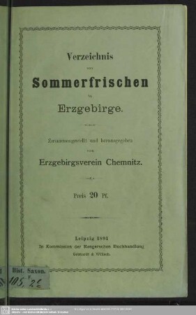 1891: Verzeichnis von Sommerfrischen im Erzgebirge