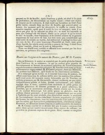Doutes sur l'origine et la nature du Nostoc