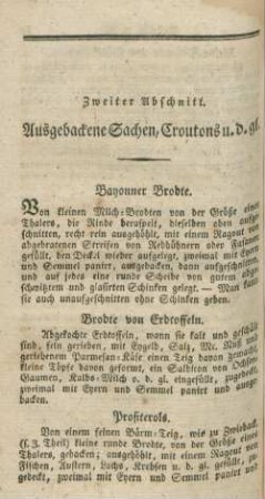 Zweiter Abschnitt. Ausgebackene Sachen, Croutons u.d.gl.