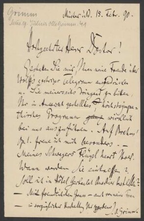 Brief an Hans von Bülow : 15.02.1890
