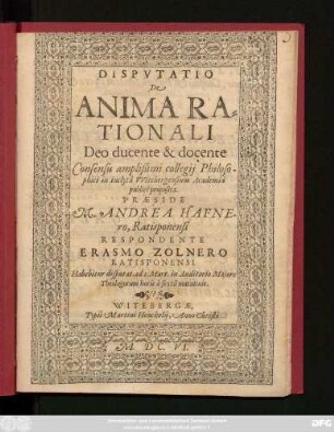 Disputatio De Anima Rationali