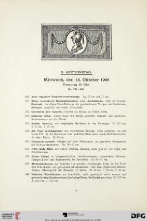 II. Auctionstag: Mittwoch, den 14. Oktober 1908, Vormittag 10 Uhr (Nr. 330-534)