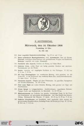 II. Auctionstag: Mittwoch, den 14. Oktober 1908, Vormittag 10 Uhr (Nr. 330-534)