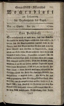 No. 39. Den 28. Septbr. 1799.