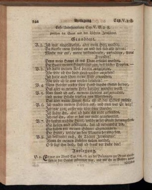 Erste Unterhandlung Cap. V. V. 2 - 8. zwischen der Braut und den Töchtern Jerusalems.