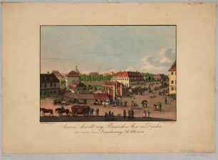 Das Pirnaische Tor mit den umliegenden Bauten vor der Demolierung 1812 aus der ***apotheke am Pirnaischen Platz nach Nordwesten