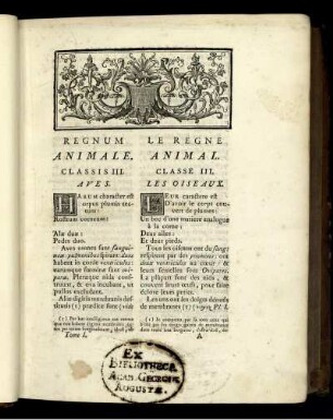 Regnum Animale. Classis III. Aves. [Pl. siehe römische Paginierung]