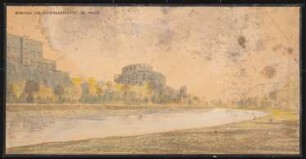 Bebauung von Lehmanns Felsen, Halle/Saale: Perspektivische Ansicht von der Saale her 1:500 (von Inv.Nr. 3728)