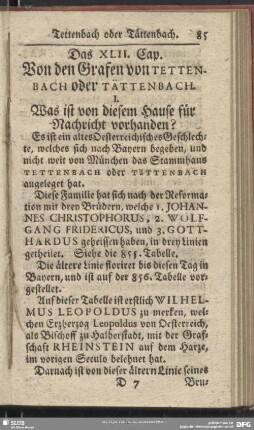 Das XLII. Cap. Von den Grafen von Tettenbach oder Tättenbach