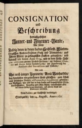 A1r-C2v, Consignation und Beschreibung hernachgesetzter Jauner- und Zigeuner-Bande ...