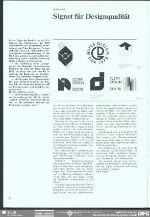 Wettbewerb: Signet für Designqualität : Designauszeichnungen der DDR