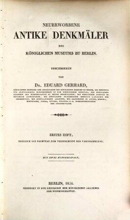 Neuerworbene Denkmäler des k. Museums zu Berlin