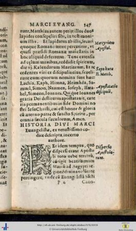 Historia divi Marci Evangelistae, ex vetustissimo codice descripta, incerto authore.