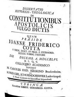 Diss. hist. theol. de constitutionibus apostolicis vulgo dictis