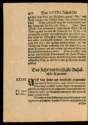 Das sechs und dreissigste Anhaltische Argument.