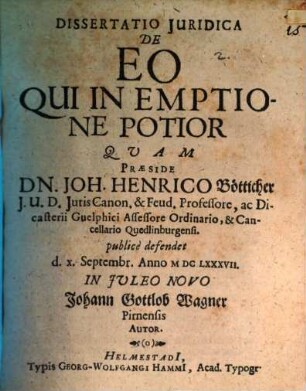 Diss. iur. de eo qui in emptione potior