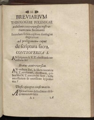 Controversiae ad prolegomena. Controversia I. - Controversia VIII.
