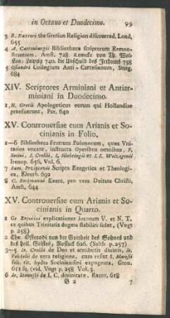 XV. Controversiae cum Arianis et Socinianis