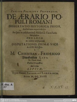 1: Dissertatio historica prior