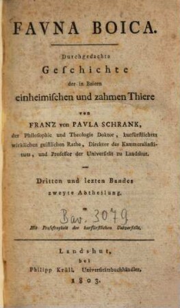 Fauna boica : Durchgedachte Geschichte d. in Baiern einheimischen u. zahmen Thiere, 3,2